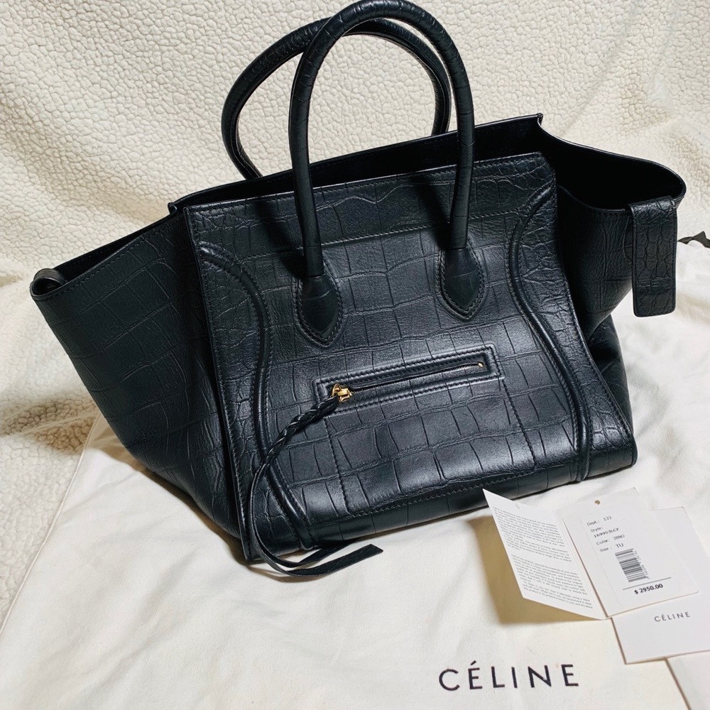 Celine black croc stamp phantom luggage tote